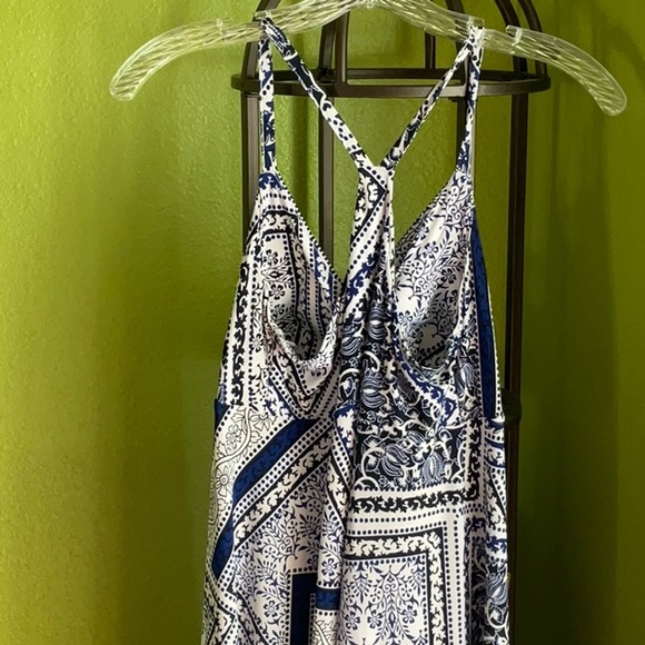 💖New Listing! INC blue/white spaghetti strap dress with handkerchief hem - Picture 3 of 4